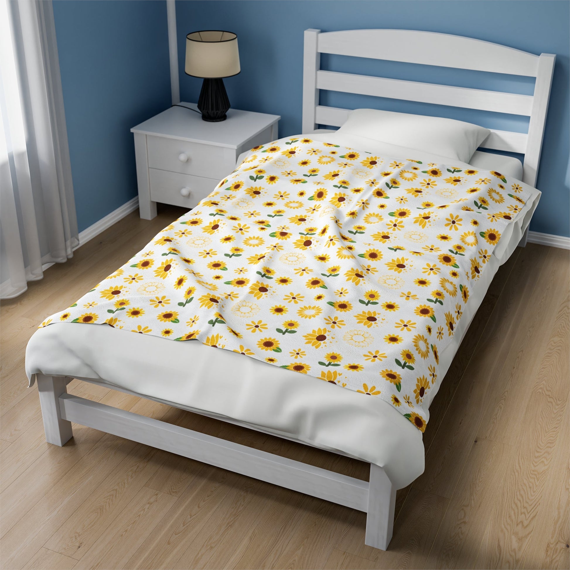 Sunflower Burst Velveteen Plush Blanket Bright Yellow Blanket Summer Flower Bed Sheet Floral Spring Picnic Blanket Summer Movie Night Blanket Sunny Sunflower Spread - All Over Prints - Kristine Celestine