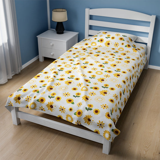 Sunflower Burst Velveteen Plush Blanket Bright Yellow Blanket Summer Flower Bed Sheet Floral Spring Picnic Blanket Summer Movie Night Blanket Sunny Sunflower Spread - All Over Prints - Kristine Celestine