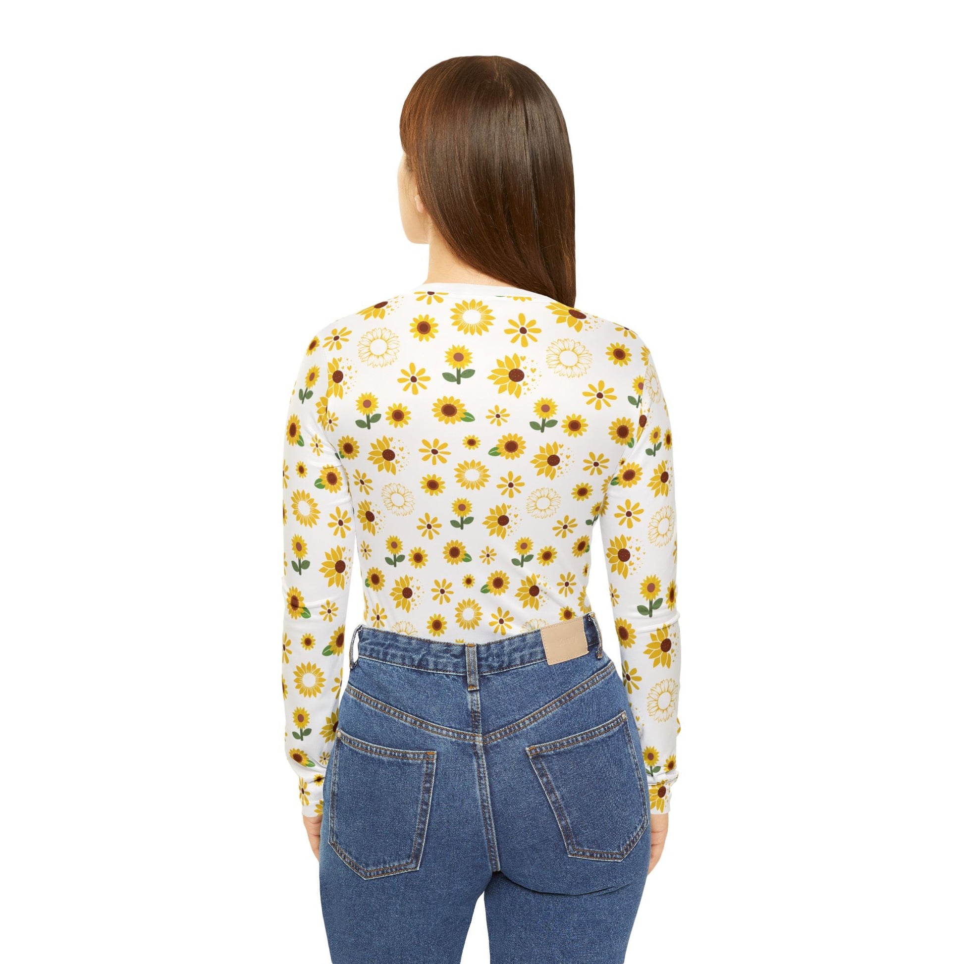 Sunflower Burst Women's Long Sleeve V - neck Shirt Cute Yellow Summer Flower Top Sunny Spring Long Sleeve Shirt - All Over Prints - Kristine Celestine