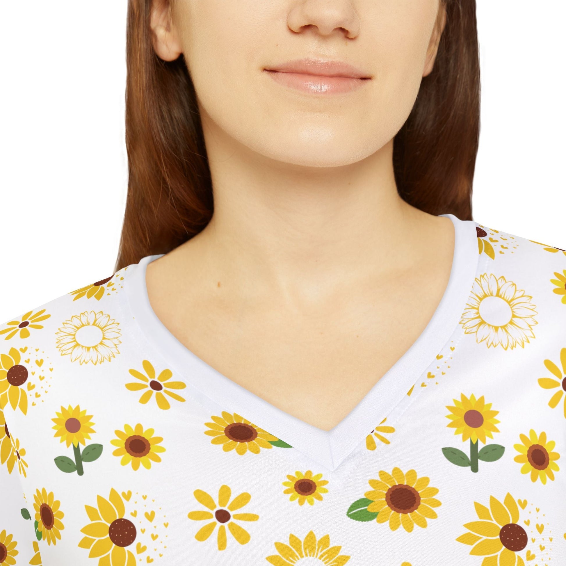 Sunflower Burst Women's Long Sleeve V - neck Shirt Cute Yellow Summer Flower Top Sunny Spring Long Sleeve Shirt - All Over Prints - Kristine Celestine