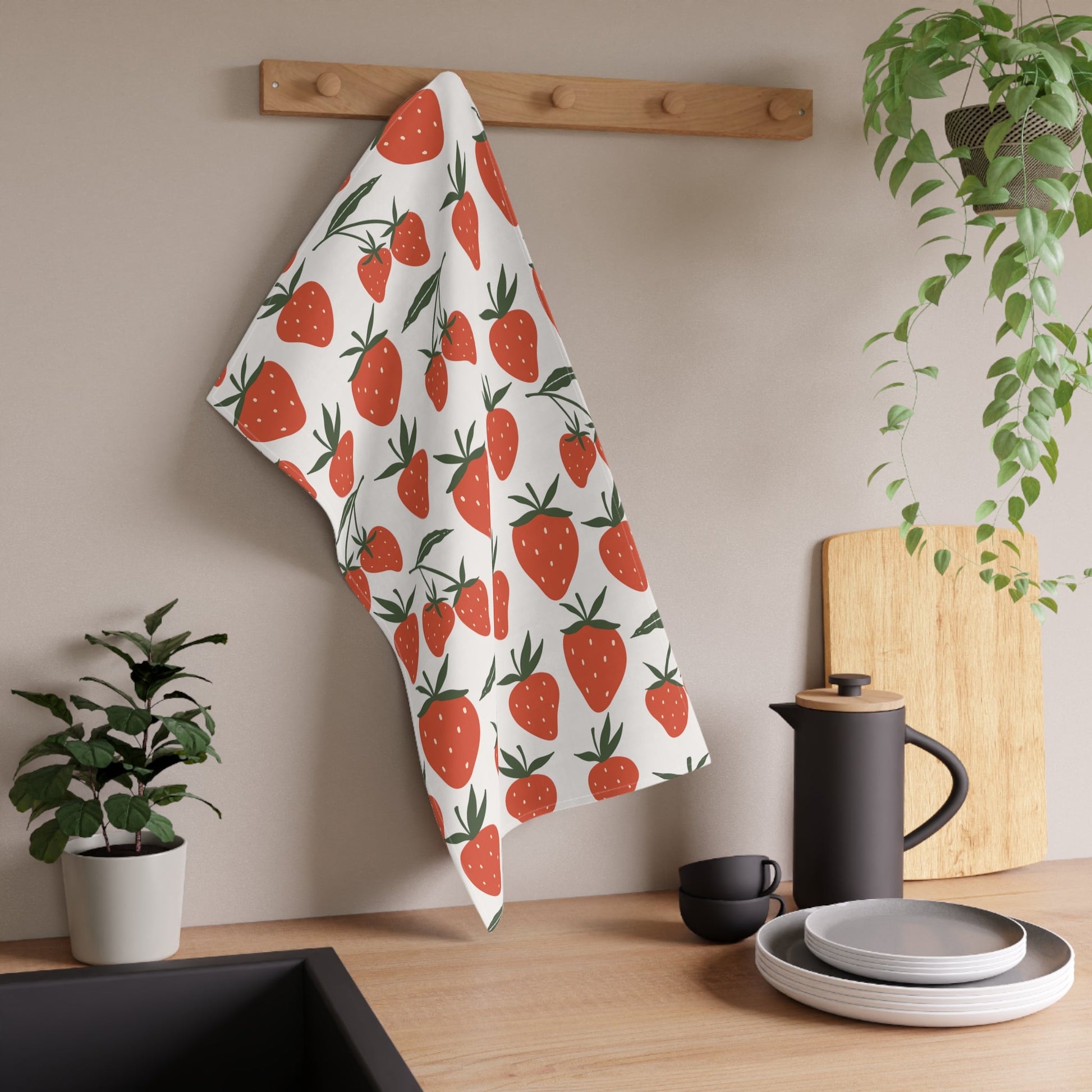 Tropical Strawberry Kitchen Towel - Kitchen Towel - Kristine Celestine