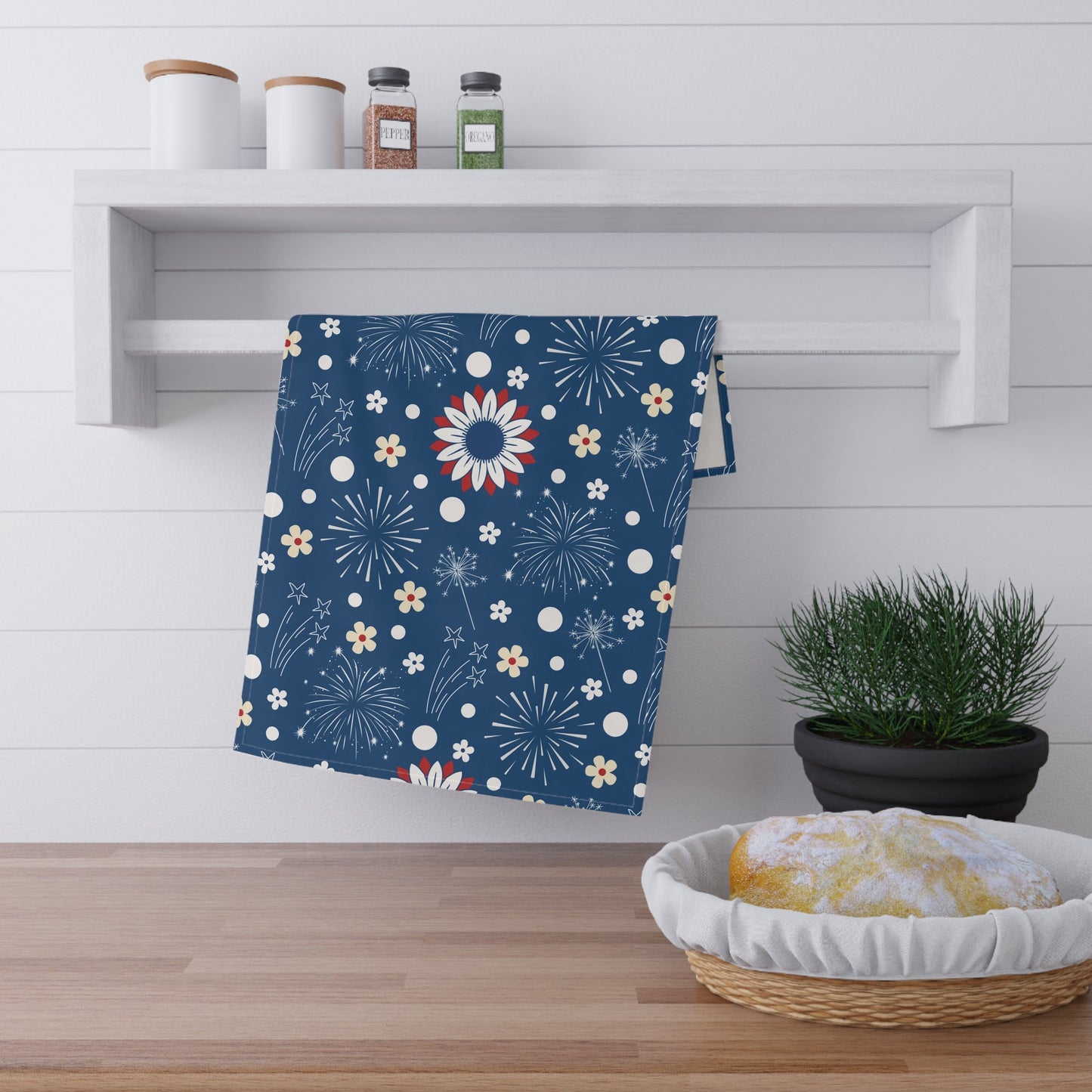 USA Daisy Fireworks Kitchen Towel - Kitchen Towel - Kristine Celestine