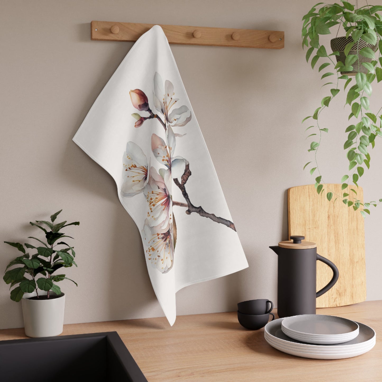 White Blossom Kitchen Towel (vS) - Kitchen Towel - Kristine Celestine