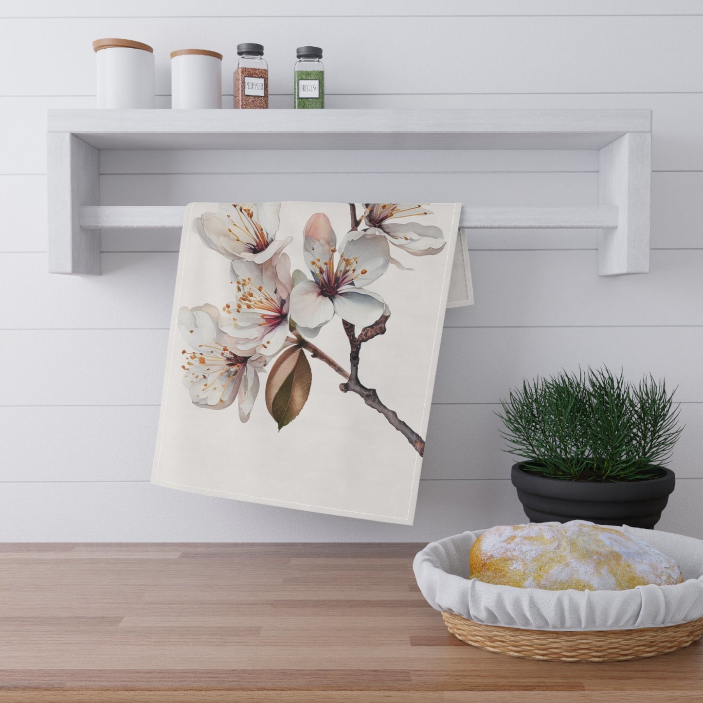 White Blossom Kitchen Towel (vS) - Kitchen Towel - Kristine Celestine